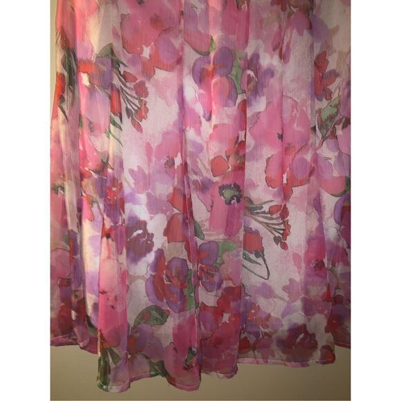Vintage Pink Floral Chiffon Double Layered Full Skirt Large - Picture 8 of 10